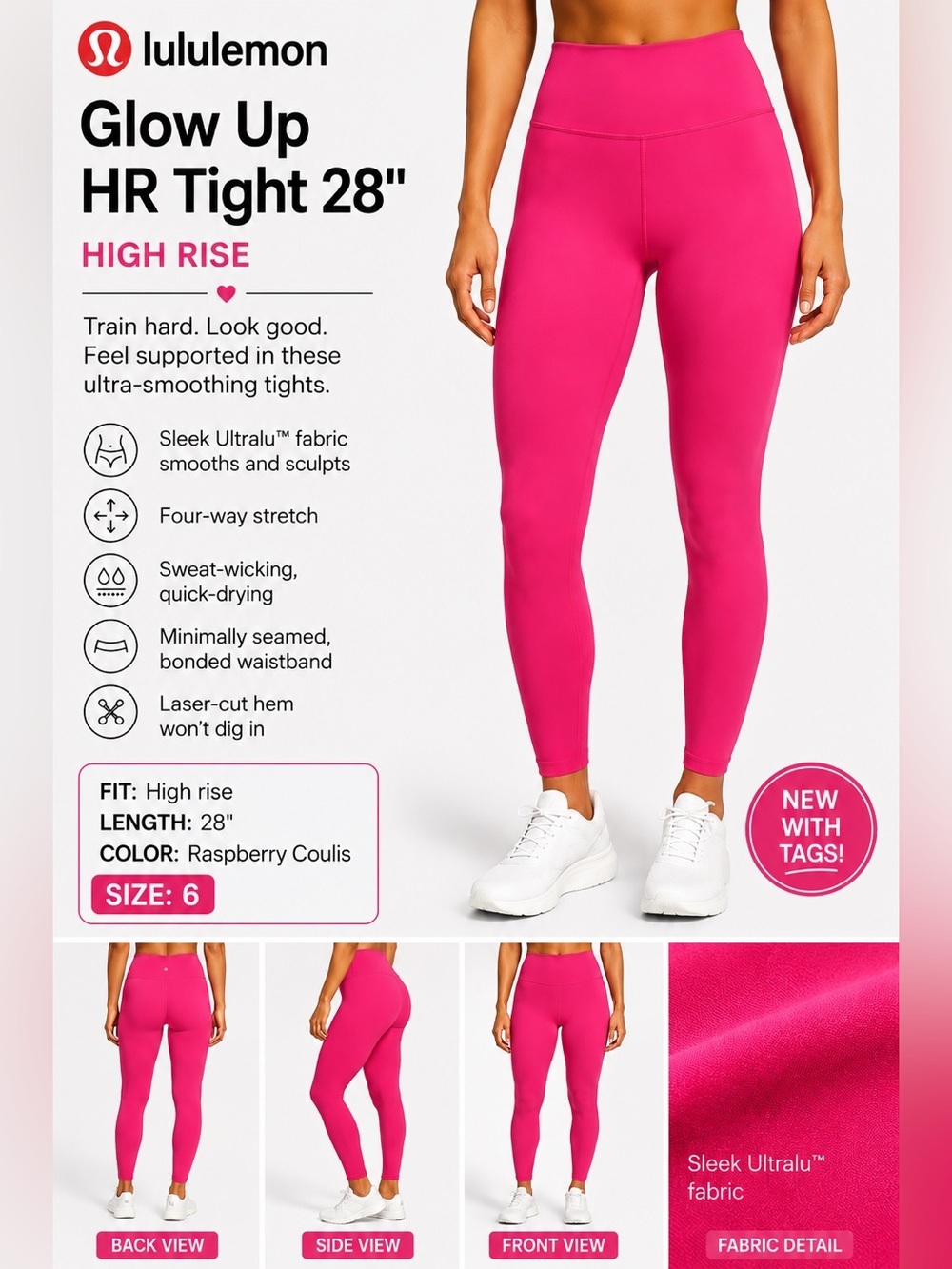 Lululemon Glow Up HR Tight 28” Raspberry Coulis Size 6 NWT